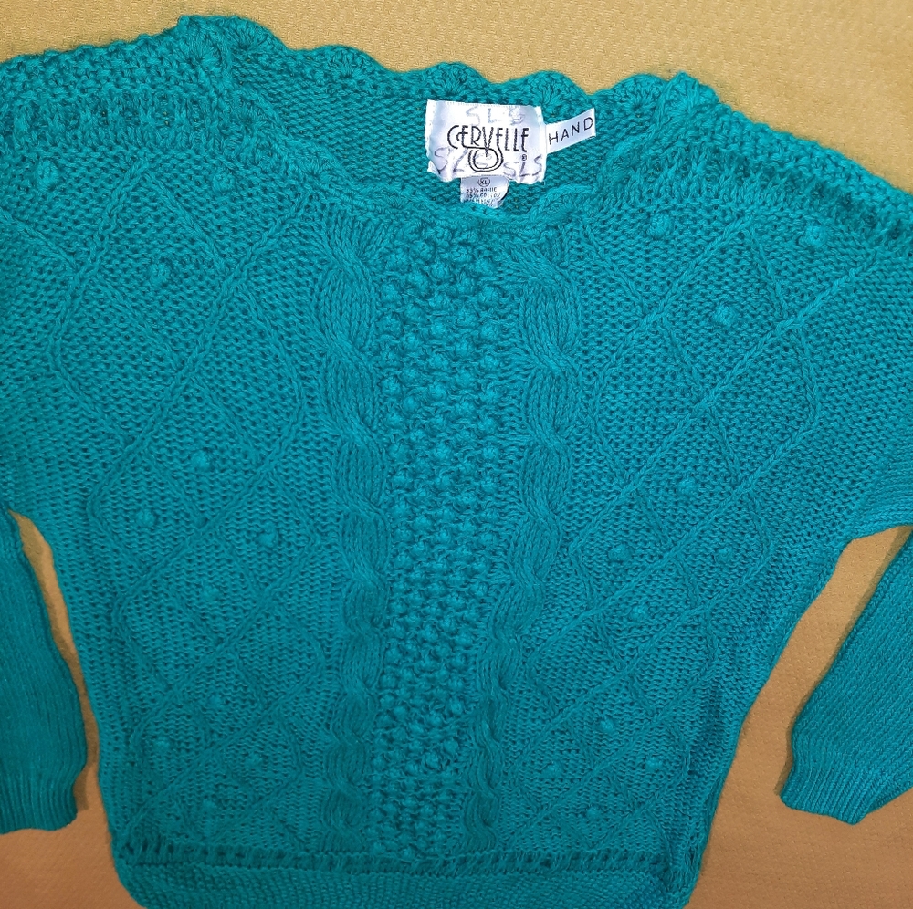 VINTAGE • 80s Hand Knit Crochet Popcorn Sweater - Picture 2 of 10